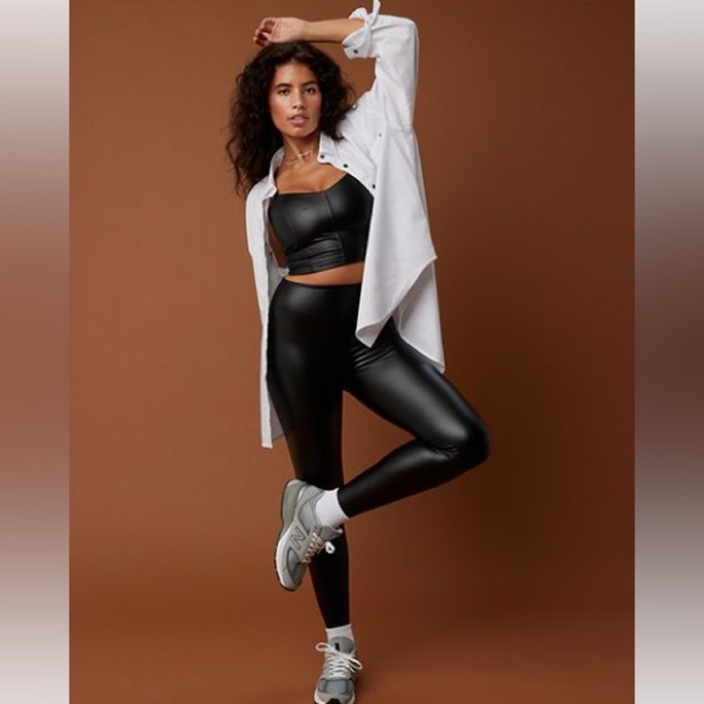 OFFLINE By Aerie Real Luxe Faux Leather High Rise  Leggings In Black NWT